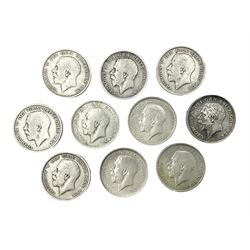 Ten King George V 1918 silver half crown coins