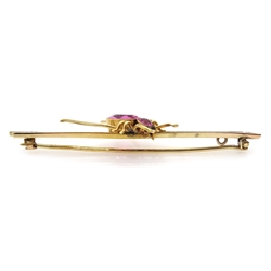  Victorian 9ct gold (tested) synthetic pink stone set spider brooch  