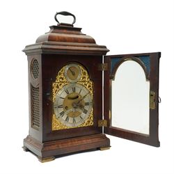 18th century twin fusee bracket clock with recoil anchor escapement the steel and brass dial inscribed Joseph Lake, London with strike silent ring and ormolu spandrels, engraved back plate in caddy top walnut case H47cm