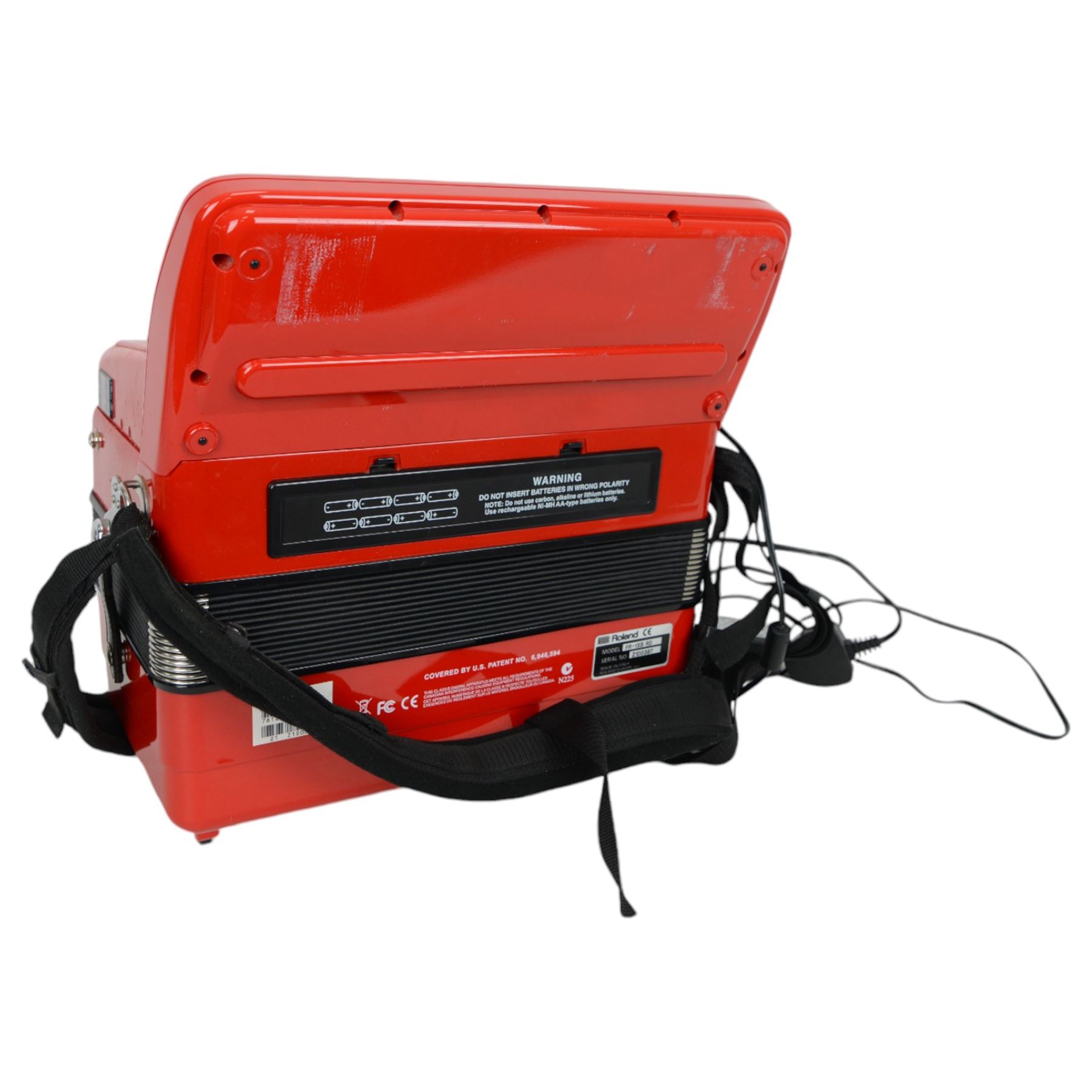 Rolan FR-1X  V-accordion, 13 fold bellows, 62 butttons, classic, jazz, ensemble, brass, wind, piano and guitar, samples. With leads and carrying case.