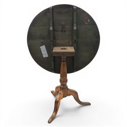 Georgian oak tripod table, plank top with visible dowels with turned baluster column, raised on cabriole supports