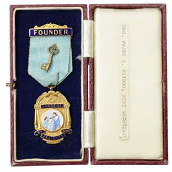 Masonic Jewels comprising seven enamel and gilt 'Lodge of Felicity', five dated 1945, four silver-plated examples collar jewels, a silver-gilt jewel, together with a cased Victorian photograph and a silver-gilt medal for 'Past President Chamber of Trade, Bradford & District', including some cases 