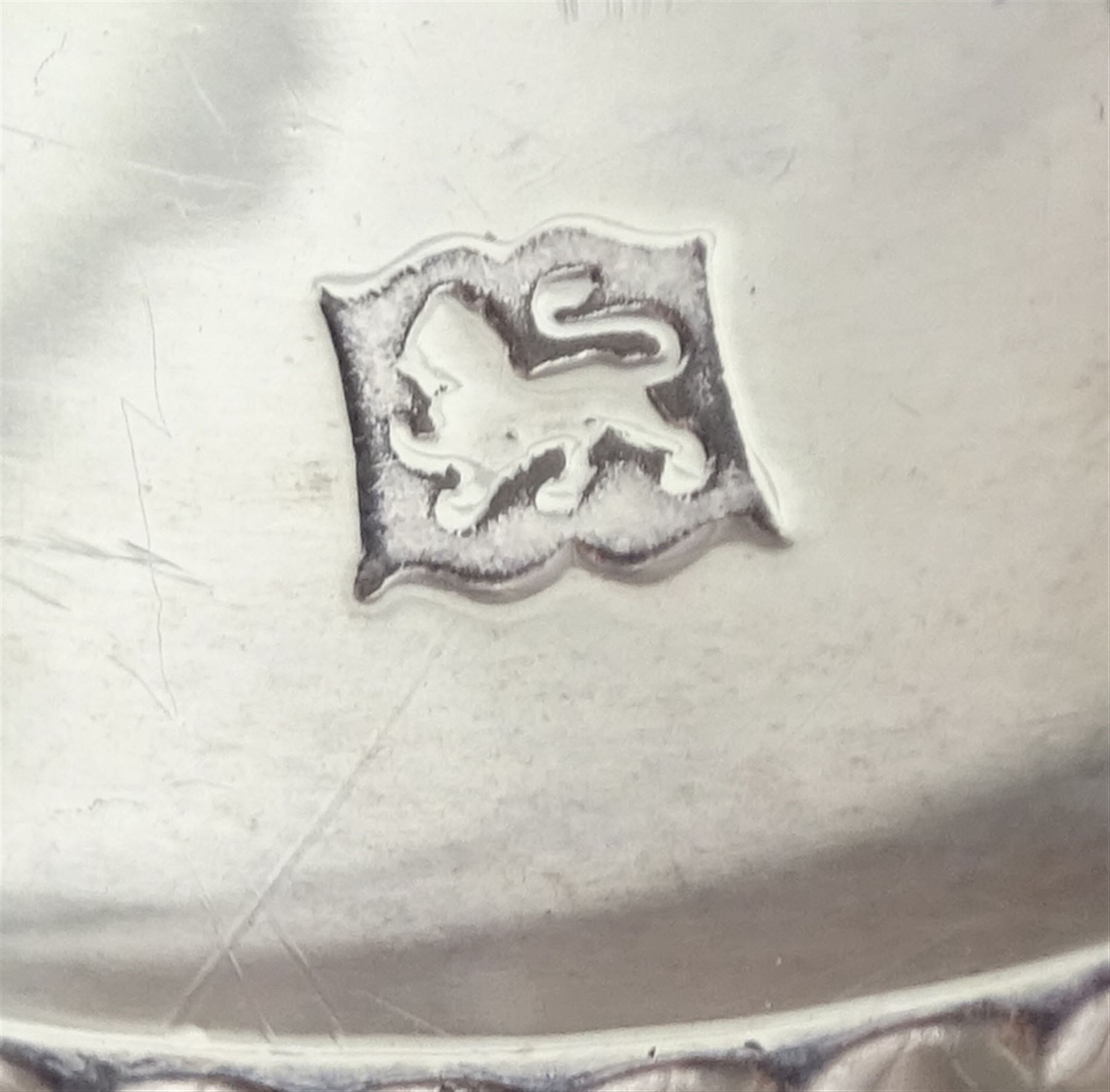 Pair of  Edwardian silver specimen vases by Thomas Fattorini, Birmingham 1902, one other by P H Vogel & Co, Birmingham 1970 and a silver coin dish set with a commemorative nickel crown