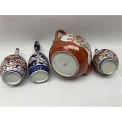 Three imari vases, of various forms, pair of soapstone shoes, together with a set of five tea bowls and other oriental ceramics  