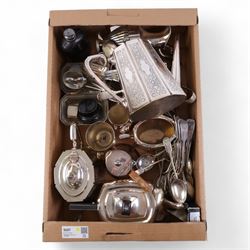 silver napkin ring, hallmarked, together with two Carl Christiansen candle stands and other silver plate 