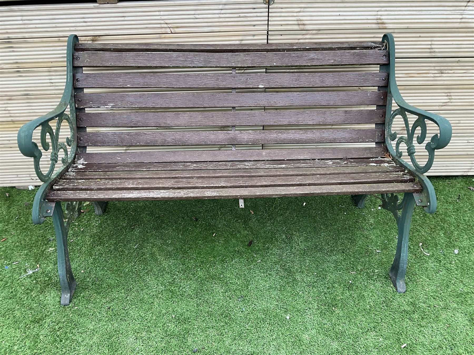 Cast metal and wood slatted garden bench - THIS LOT IS TO BE COLLECTED BY APPOINTMENT FROM DUGGLEBY STORAGE, GREAT HILL, EASTFIELD, SCARBOROUGH, YO11 3TX