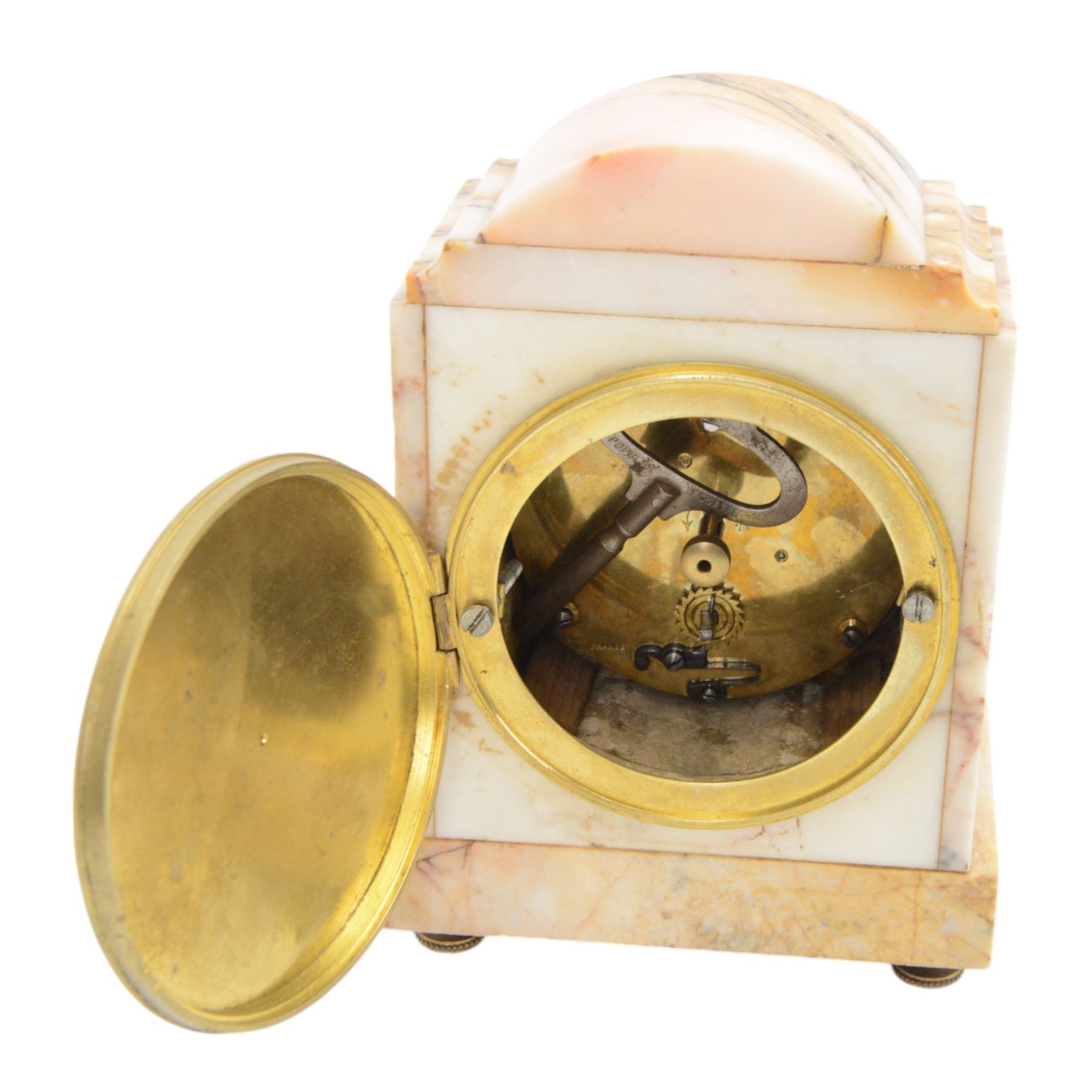 Onyx mantle clock, with floral gilt mounts to the front, H19cm