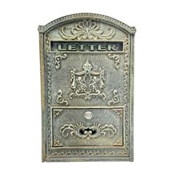 Metal and wood wall mounted letterbox with key, H42cm