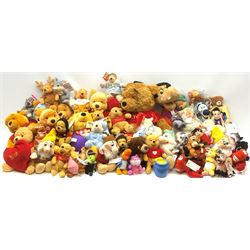 Over fifty Walt Disney character soft toys including various Pooh bears, Goofy, Tigger, Snow White Dwarfs, Pinocchio, Jungle Book, Lion King etc