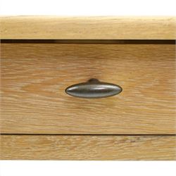 Neptune - 'Edinburgh' limed oak console table, with two
soft close drawers raised on ring-turned column supports,
with a pot shelf raised on square feet
