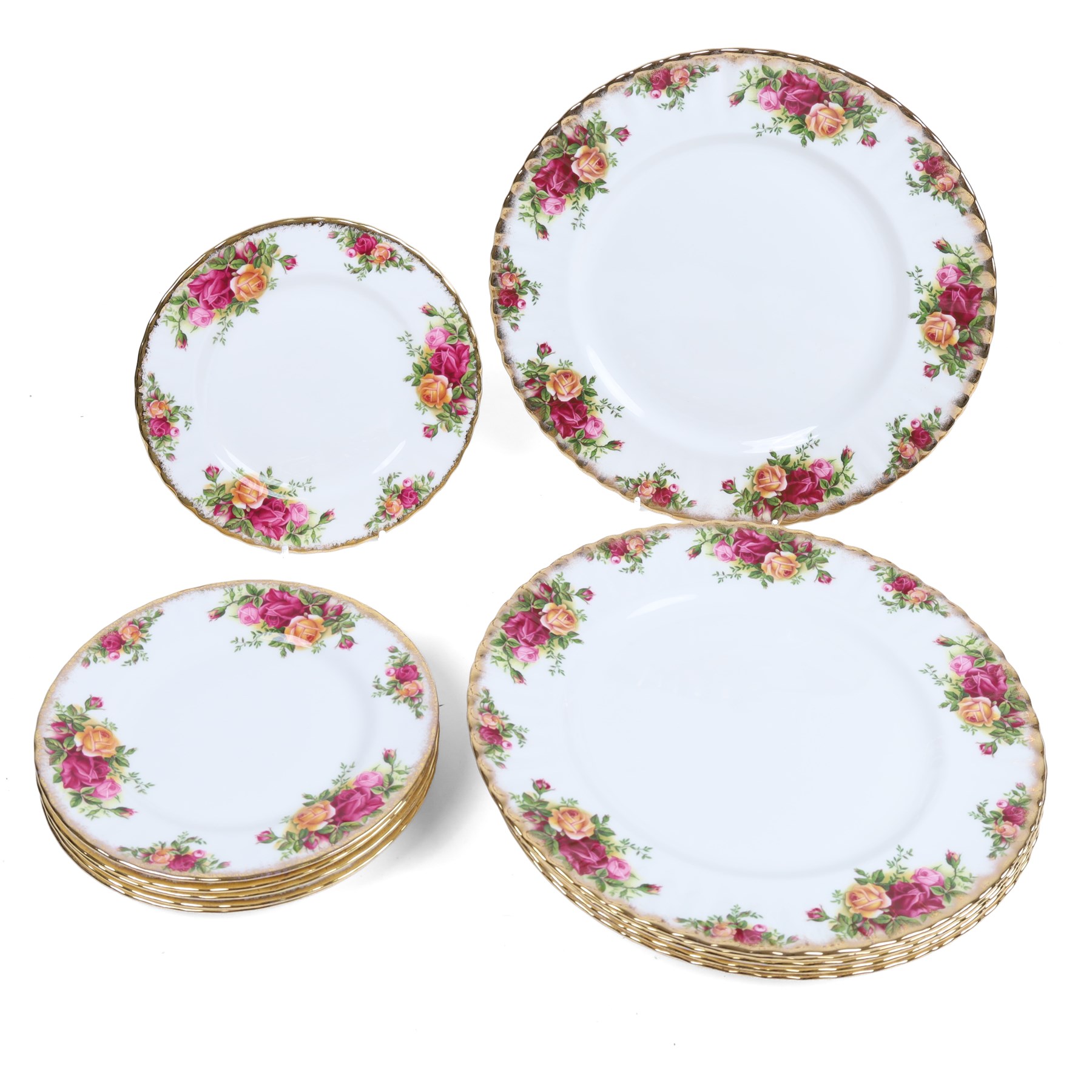 Royal Albert Old Country Roses part tea and dinner service, including teapot, milk jug, six tea cups and saucers, six side plates and six dinner plates