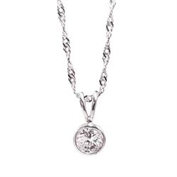 Platinum bezel set single stone round brilliant cut diamond pendant necklace, London 2004, diamond weight approx 0.35 carat