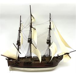 Late 19th, early 20th century, scratch built model of a three masted sailing ship with rigging, H50cm 