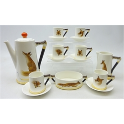  1930's Royal Doulton coffee set decorated in the 'Reynard The Fox' pattern Rd. 744193 (15)  