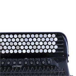 Borsini Professional 5-Row Chromatic button accordion, with 92 white pearlescent chromatic buttons and 136 bass buttons, possibly a custom model, in black high gloss case, with carry strap and original hard carrycase