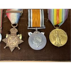 DOW Eure-et-Loir group of seven Boer War/WW1 medals comprising Queens South Africa Medal with three clasps for Cape Colony, Transvaal and Wittebergen, Kings South Africa Medal with two clasps for South Africa 1901 and South Africa 1902, Turkish Liakat Medal, George V Coronation Medal, 1914 Star with 5th Aug.-22nd Nov. 1914 bar, British War Medal and Victory Medal awarded to Captain Douglas Leslie Stephen Grenadier Guards; group of four Boer War and 1911 Coronation miniature medals; all with ribbons and later mounted and framed with his bronze memorial plaque;  together with Cecil Cutler (active 1886-1934) heightened watercolour three-quarter length portrait of Douglas in uniform, signed and dated 1915, 52 x 35cm; gilt frame; Auctioneers Note: Douglas was the elder brother of Albert Alexander Leslie Stephen (see previous lot) and died of wounds on 10th September 1914 in France.