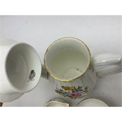 Royal Worcester Roanoke pattern coffee service, including coffee pot, coffee cans and saucers, milk and sugar bowl, together with Coalport Junetime pattern teacups and saucers