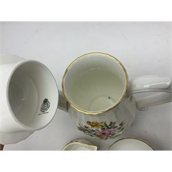 Royal Worcester Roanoke pattern coffee service, including coffee pot, coffee cans and saucers, milk and sugar bowl, together with Coalport Junetime pattern teacups and saucers