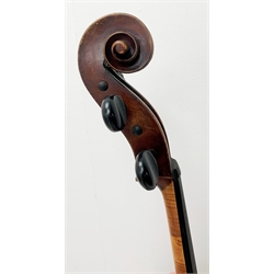  Mid-19th century German cello with 76cm two-piece maple back and ribs and spruce top, bears label Franz Janisch, Wein, VII Neubrugasse 184(?), 124cm overall, in modern soft carrying case   