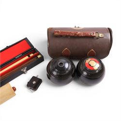 Two sets of cased bowls, together with bowls print etc