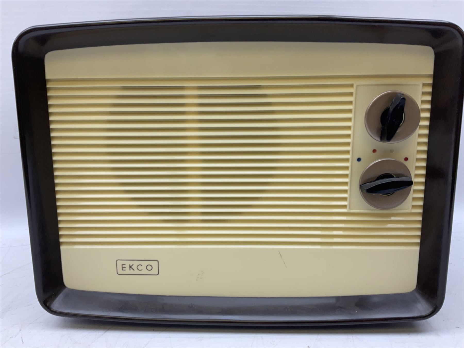 1950s Bush Type DAC 90A valve radio in brown Bakelite case, W29cm D19cm H22cm, two mid-century Ekco radios in Bakelite cases comprising Model U.195 and U.245, and further Pye Bakelite cased radio