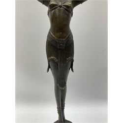 Art Deco style bronze figure of a dancer, after 'Berrard', raised upon a circular base, with foundry mark, H49cm