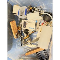 JR PCM9X II MacGregor 9 channel computer radio control system, case containing RC batteries, engines and other model parts