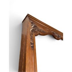 Early 20th century French oak window surround, shaped top with carved shell and acanthus leaf detail 