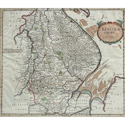 Robert Morden (British c.1650-1703): 'Lincolnshire', 18th century engraved map with hand colouring 35cm x 41cm; J Bartholomew (Scottish 19th century): 'North Wales', 19th century engraved map with hand colouring 33cm x 39cm (2)