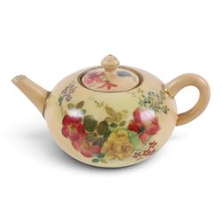 Royal Worcester blush ivory, including miniature teapot, two miniature tygs, two teacups and saucer and three miniature plates, teapot H8cm