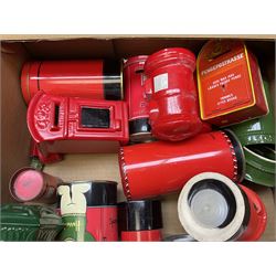Collection of Post Box money boxes comprising ceramic, tin plate and plastic models, to include Crested Ware money boxes bearing motto ‘I Can’t Get a Letter From You So Send You The Box’ etc in three boxes