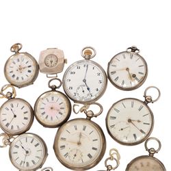 Collection of silver lever and cylinder pocket watches and wristwatches, hallmarked or stamped Fine Silver