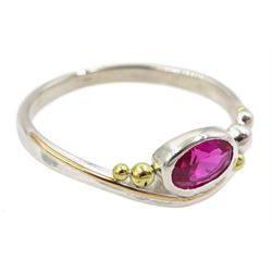 Silver 14ct gold wire oval ruby ring, stamped 925