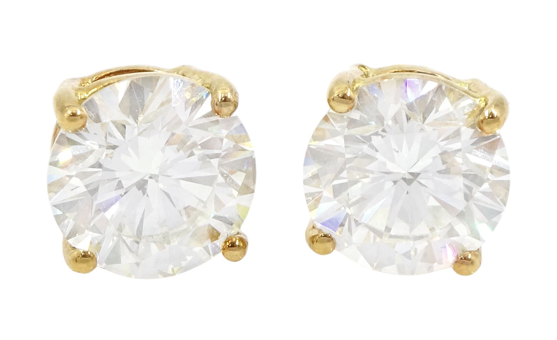Pair of 18ct gold round brilliant cut diamond stud earrings, total diamond weight approx 3.25 carat