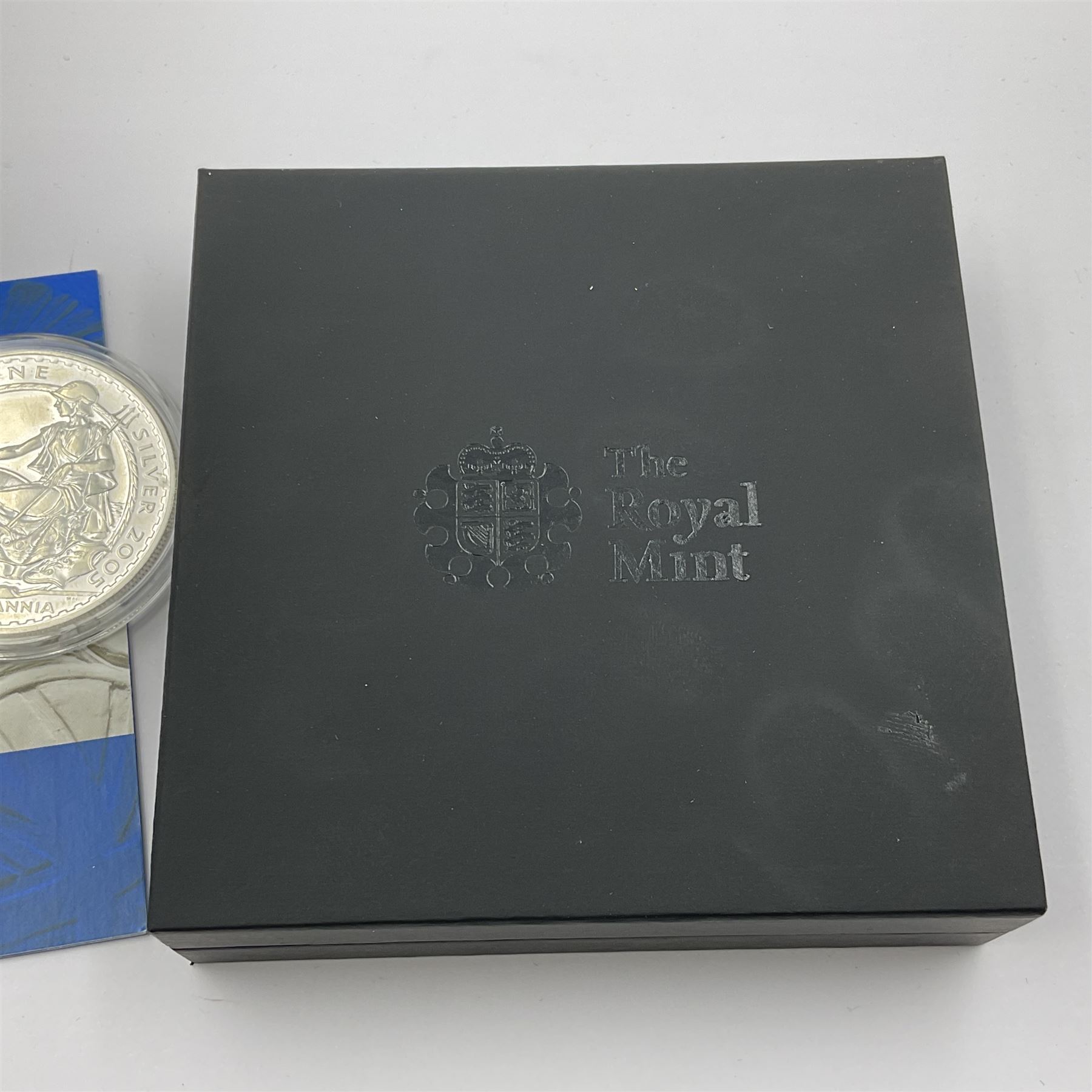 The Royal Mint United Kingdom 2005 one ounce fine silver Britannia coin and 2015 'Britannia's Renaissance' silver proof piedfort two pound coin cased with certificate