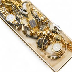 Swedish silver enamel daisy bracelet, 9ct gold jewellery including paste stone set pendant, cameo brooch and two shirt buttons, silver-gilt pendant necklace, collection of costume jewellery and wristwatches including Seiko and Raymond Weil