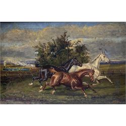 Albert Clark (British 1821-1909): Frightened Horses and the Steam Train, oil on canvas signed 49cm x 74cm