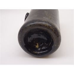 18th century green glass bottle, of onion form, H15cm, together with an 18th century green glass wine bottle, with seal depicting a boar beneath a crown, probably the Edgcumbe Crest, H27cm