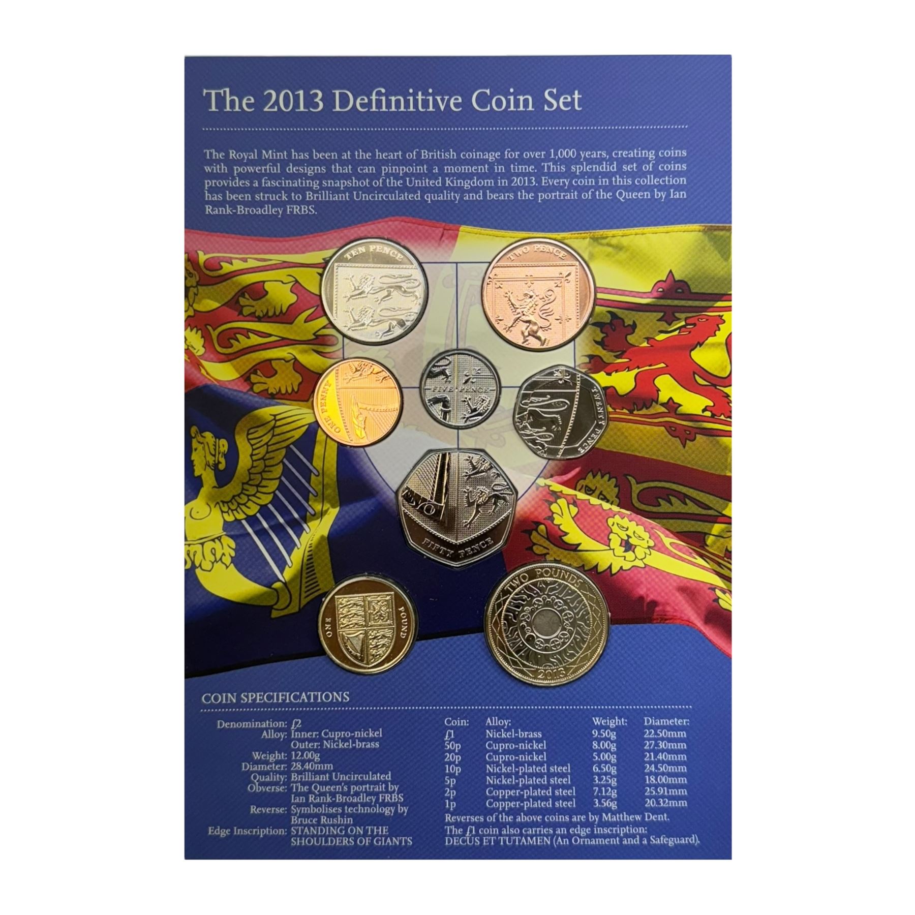 Six The Royal Mint United Kingdom uncirculated coins or sets, comprising  2008 'Queen Elizabeth I' five pounds, 2010 twelve coins, 2012 'Definitive' eight coins, 2013 'Definitive' eight coins, 2014 'Definitive' eight coins and 2015 'The Fourth Circulating Coinage Portrait Final Edition' eight coins, all in card folders