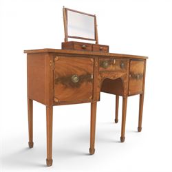 Regency design mahogany bow-front sideboard and dressing mirror, the sideboard with satinw...