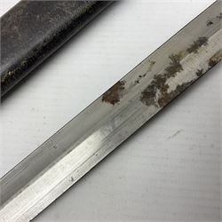 British Pattern 1888 knife bayonet, the 30.5cm double edged blade with raised central medial ridge; in leather covered scabbard L40.5cm overall
