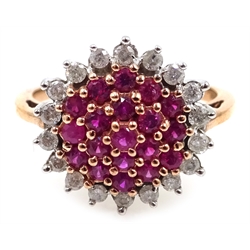  Rose gold pink sapphire and diamond cluster ring, hallmarked 9ct  