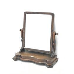 Victorian mahogany dressing table mirror, shaped front, on scroll carved feet, W60cm, H67cm