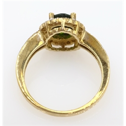  9ct gold diamond and tourmaline cluster ring hallmarked   