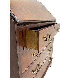 Edwardian mahogany and satinwood banded bureau, fall front with fitted interior over four drawers, bracket feet