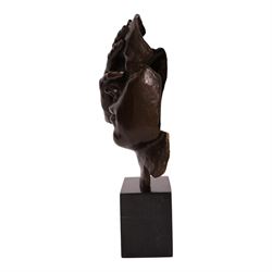 After Salvador Dali (Spanish 1904-1989): Reflection, bronze figure with hand covering the face, H43cm