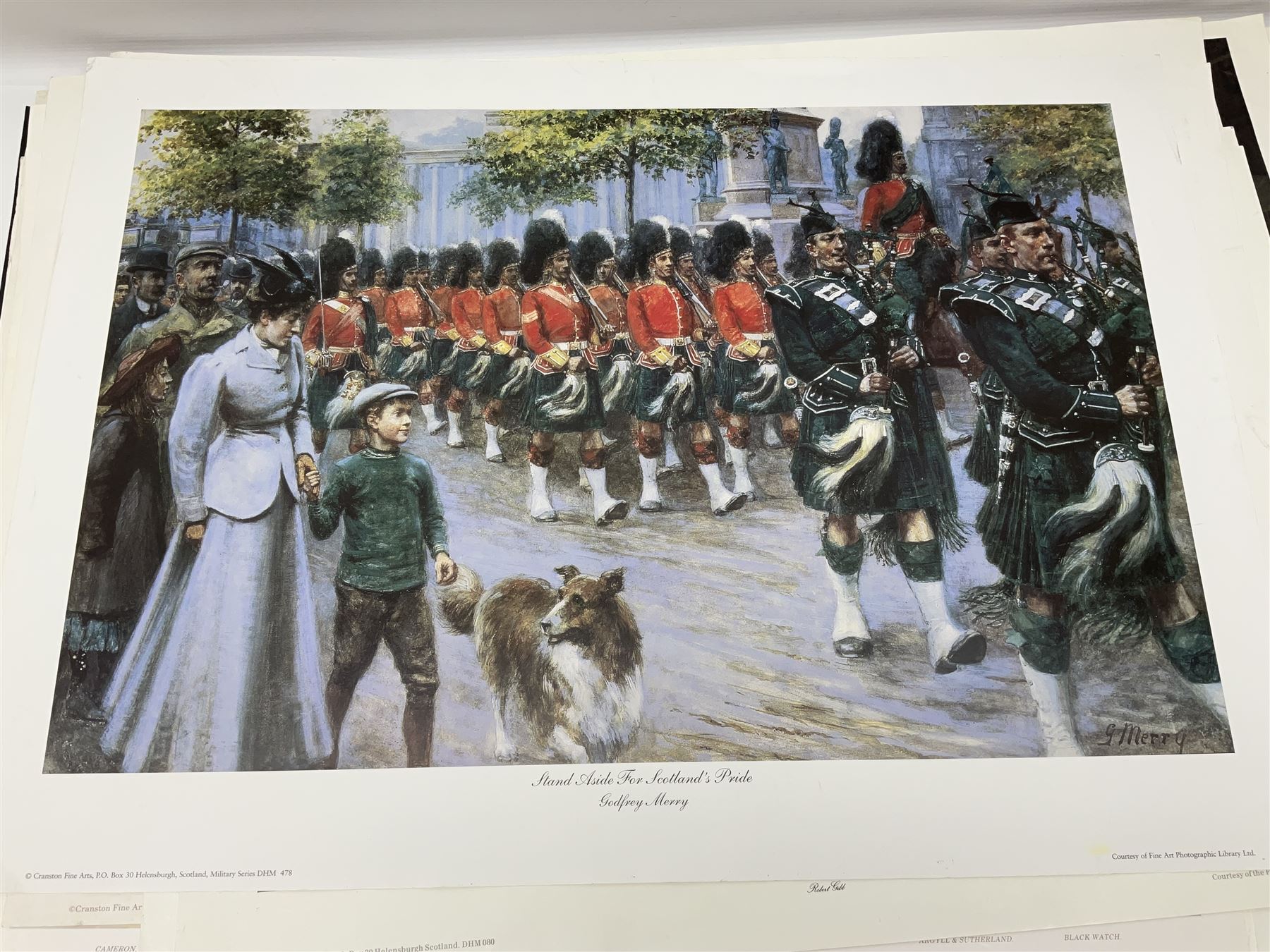 Large poster entitled 'Crests and Badges of the British Army in Daily Use 56 x 86cm; together with twenty-five colour prints of military interest including Crimean War, Boer War, WW2 etc; various sizes; all unframed