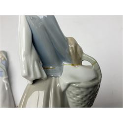 Four Lladro figures, including Girl With Cockerel no 4591, Gres Lonely no 2076 etc together with Nao figure 