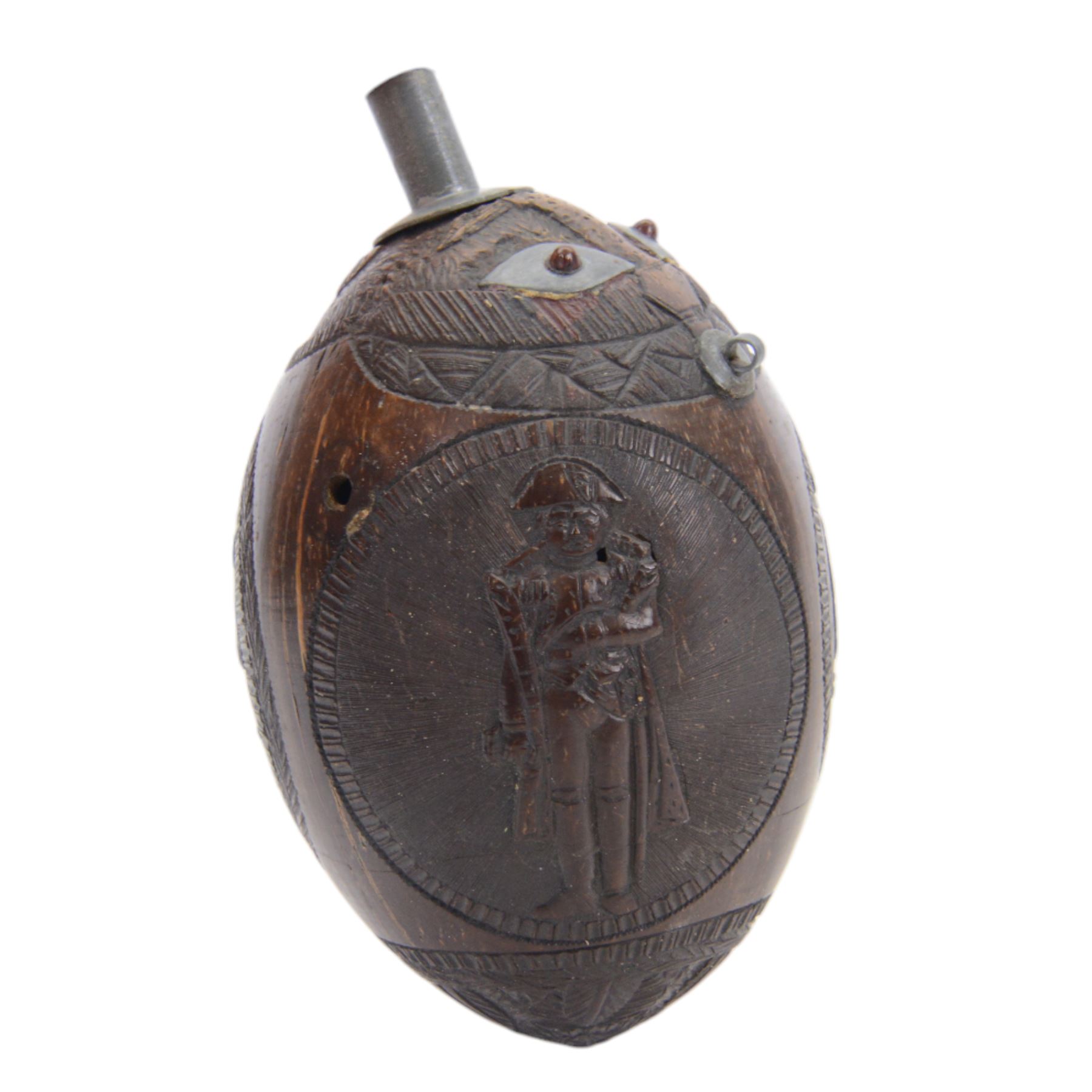 珍品 砲弾 軍物 兎 彫刻 茶筒 Napoleonic 1804 Egypt campaign carved bugbear coconut flask