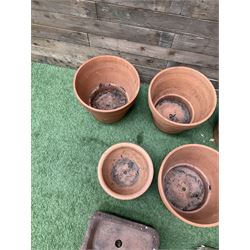 Set of five terracotta planters, small stone trough and urn plinth  - THIS LOT IS TO BE COLLECTED BY APPOINTMENT FROM DUGGLEBY STORAGE, GREAT HILL, EASTFIELD, SCARBOROUGH, YO11 3TX